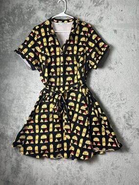 Eva Rose Retro Rockabilly Novelty Kawaii Taco Print Fit & Flare Dress Medium